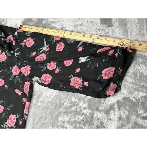 Torrid 2 Top 2X Black Floral Georgette Bow Tie Blouse Birds Sheer Romantic Boho - Picture 8 of 10